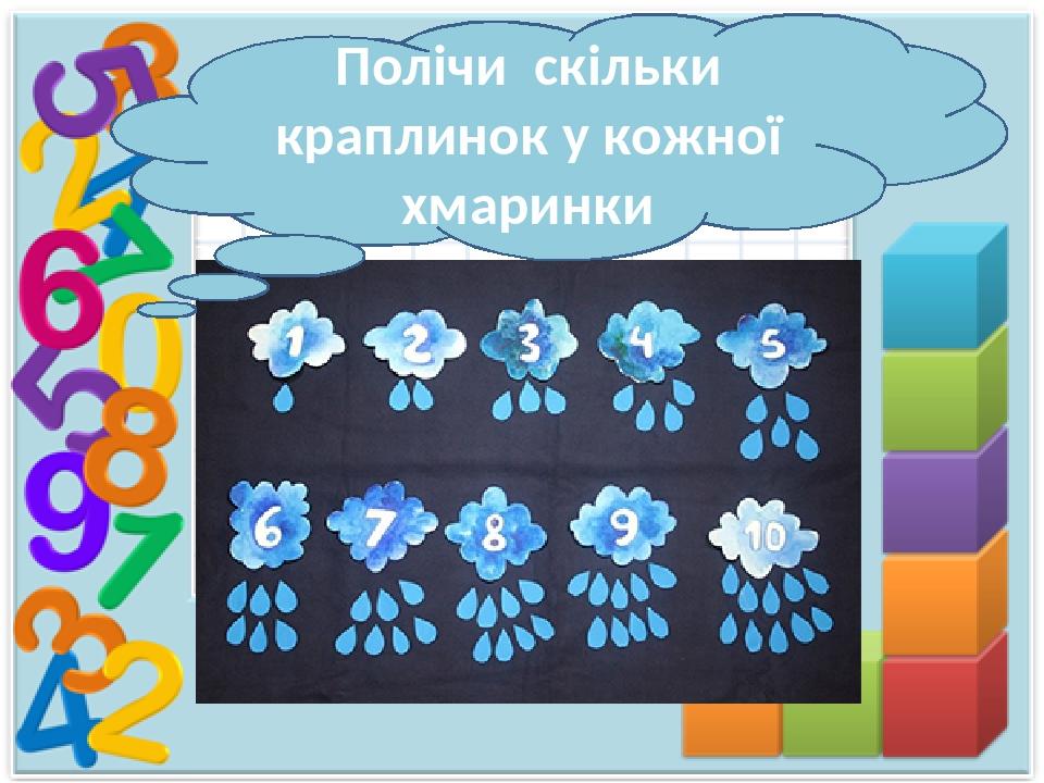 Полічи скільки краплинок у кожної хмаринки