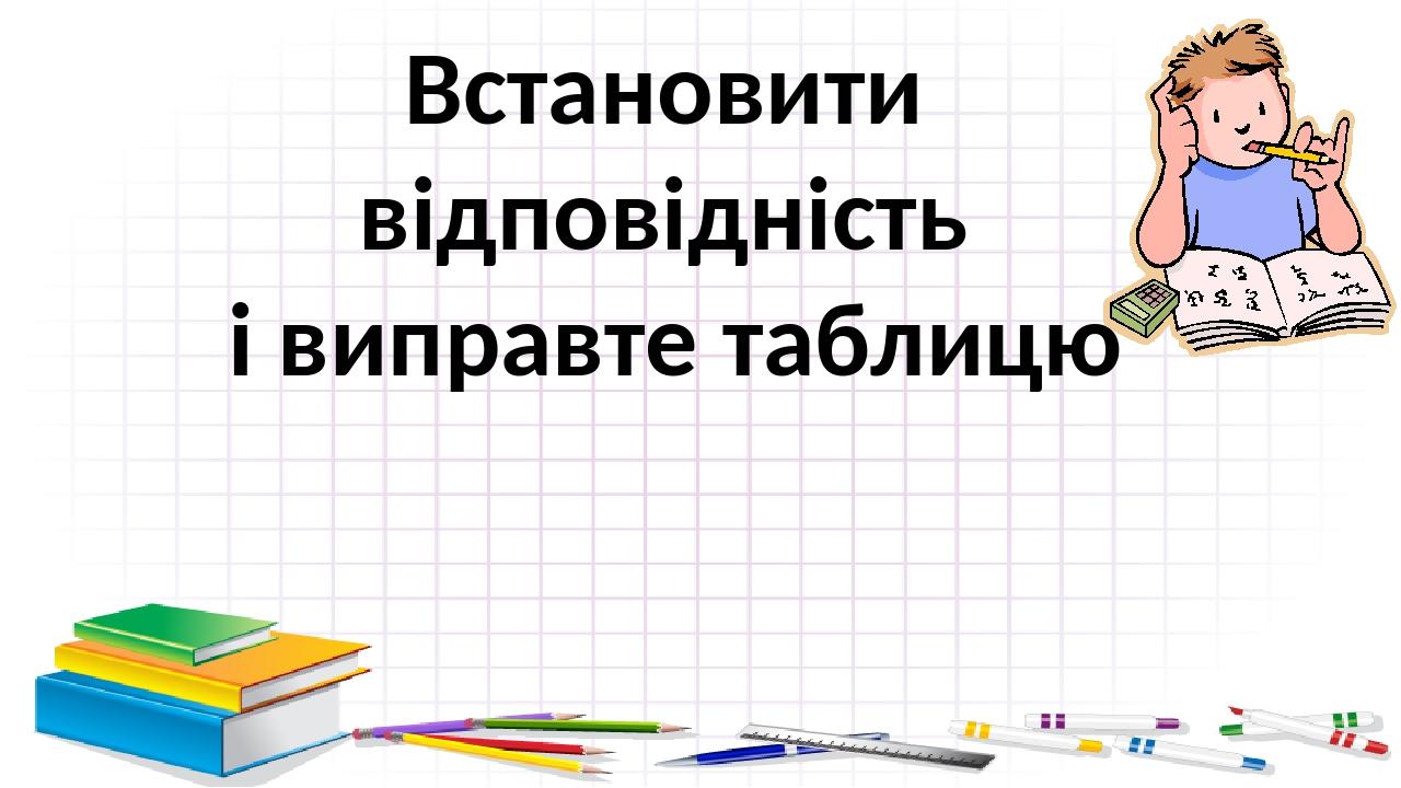 Встановити відповідність і виправте таблицю