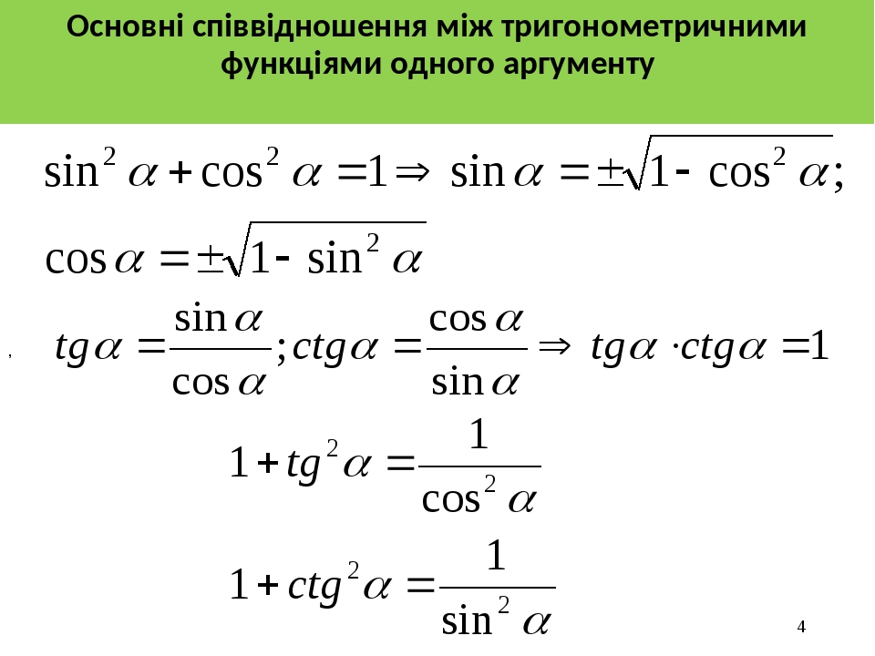 Тригонометричні формули, 10 клас