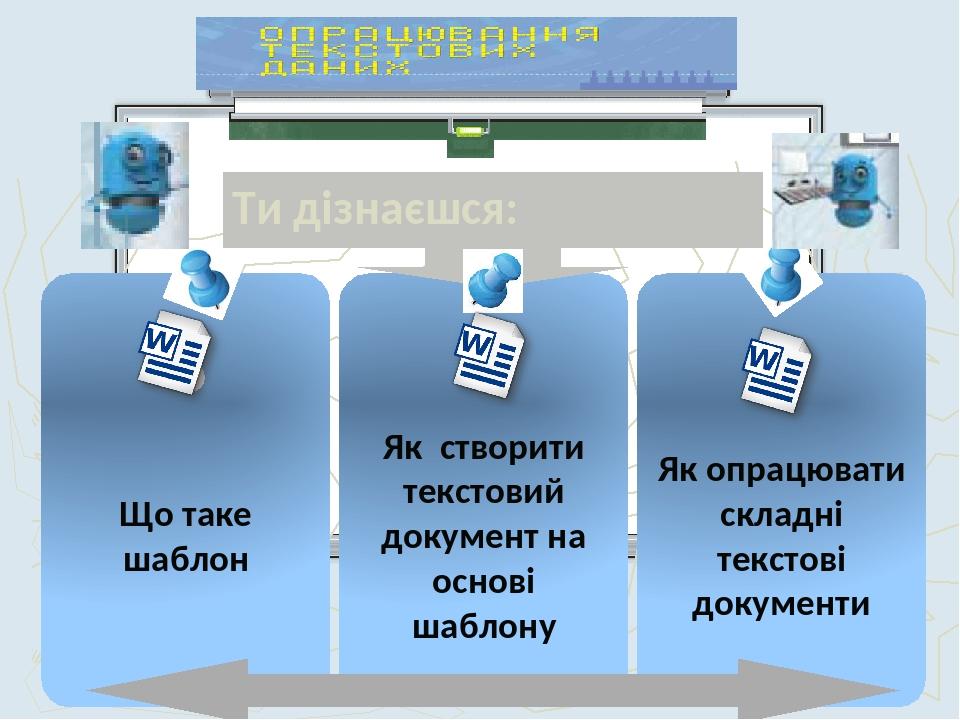 Чашук О.Ф., вчитель інформатики ЗОШ№23, Луцьк Ти дізнаєшся: Що таке шаблон Як створити текстовий документ на основі шаблону Як опрацювати складні т...