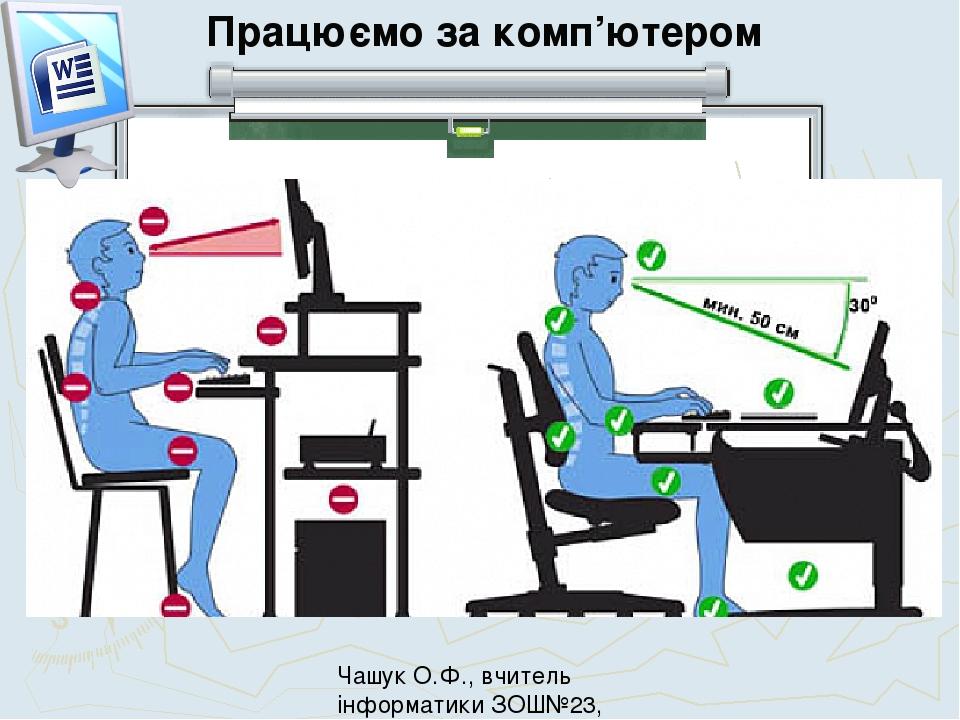 Працюємо за комп’ютером Чашук О.Ф., вчитель інформатики ЗОШ№23, Луцьк