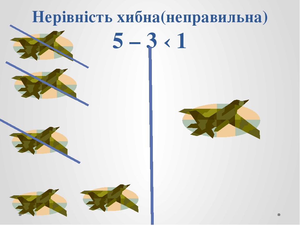 Нерівність хибна(неправильна) 5 – 3 ‹ 1