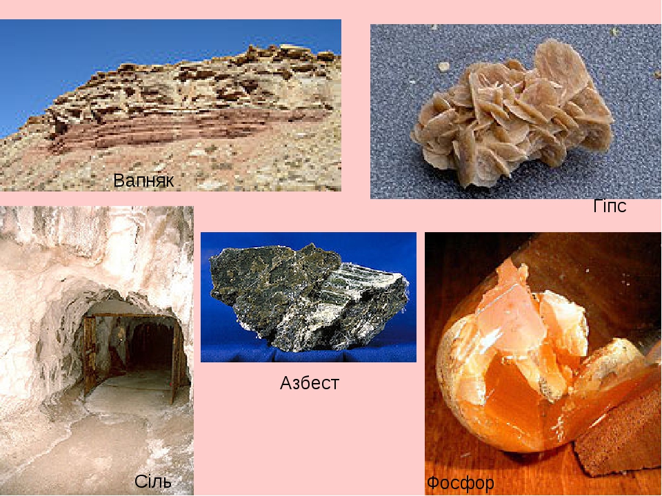 Гіпс Вапняк Фосфор Сіль Азбест