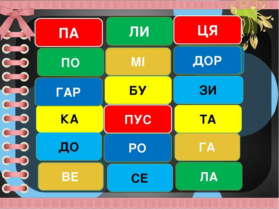 ПА ПО ВЕ ДО КА ЛИ СЕ ТА ГА ЛА БУ ПУС РО ЦЯ МІ ГАР ДОР ЗИ