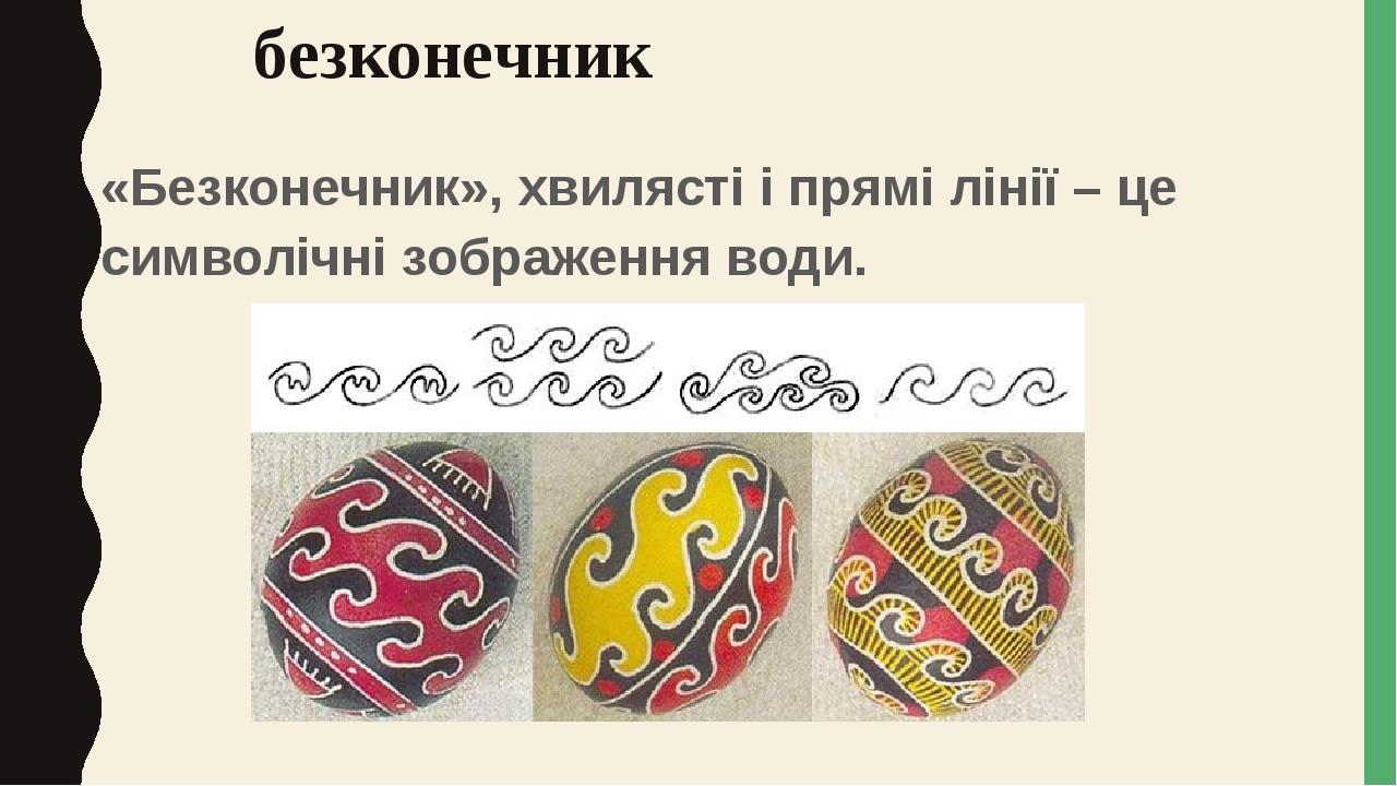 безконечник «Безконечник», хвилясті і прямі лінії – це символічні зображення води.