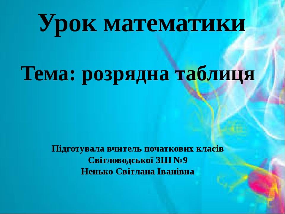 Урок математики Тема: розрядна таблиця Підготувала вчитель початкових класів Світловодської ЗШ №9 Ненько Світлана Іванівна