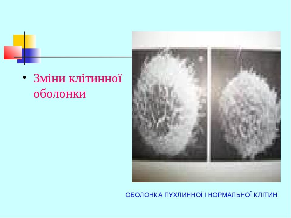 ОБОЛОНКА ПУХЛИННОЇ І НОРМАЛЬНОЇ КЛІТИН Зміни клітинної оболонки