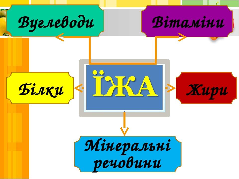 Білки Жири Вітаміни Мінеральні речовини Вуглеводи