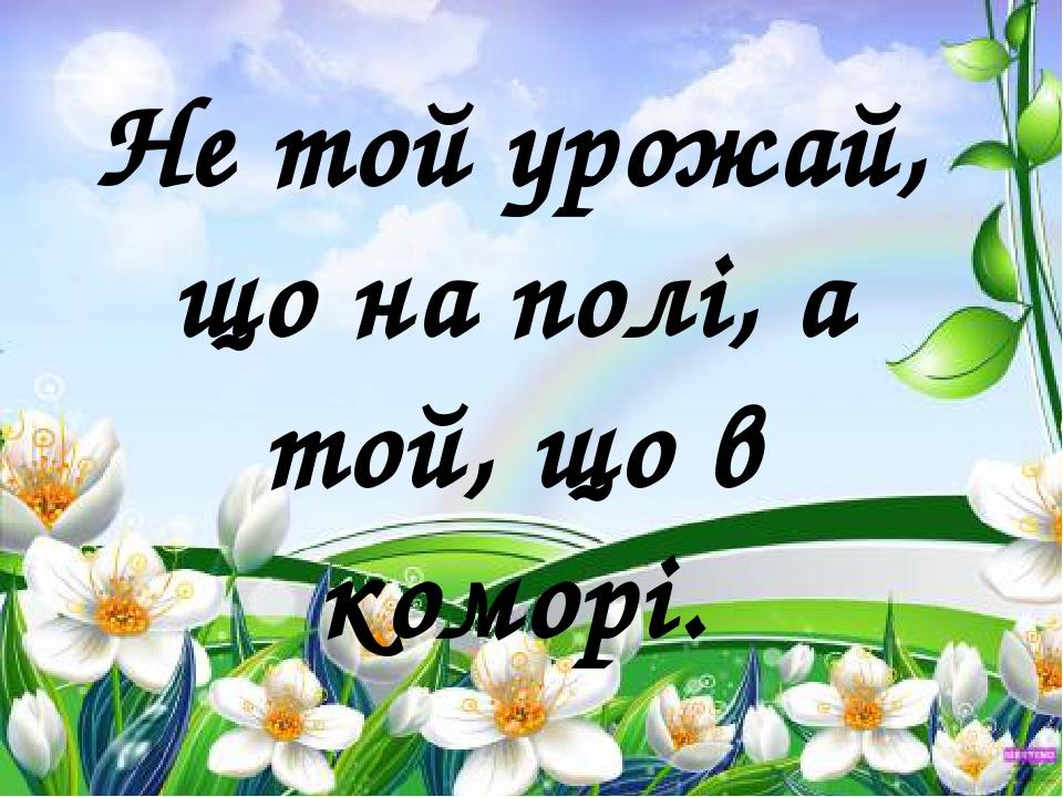 Не той урожай, що на полі, а той, що в коморі.