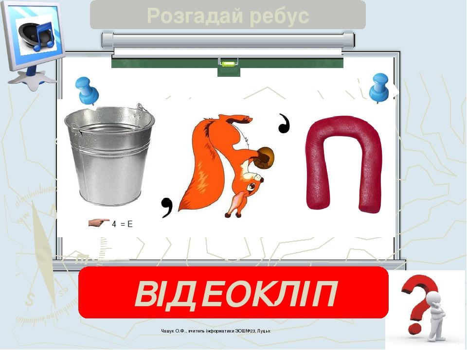 Чашук О.Ф., вчитель інформатики ЗОШ№23, Луцьк Розгадай ребус ВІДЕОКЛІП