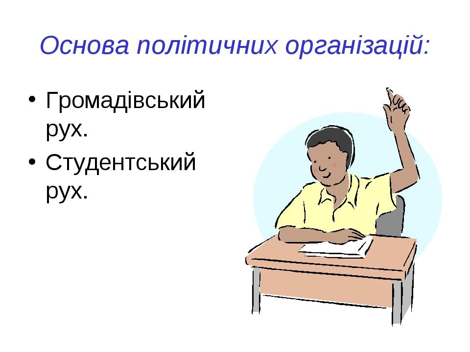 Основа політичних організацій: Громадівський рух. Студентський рух.