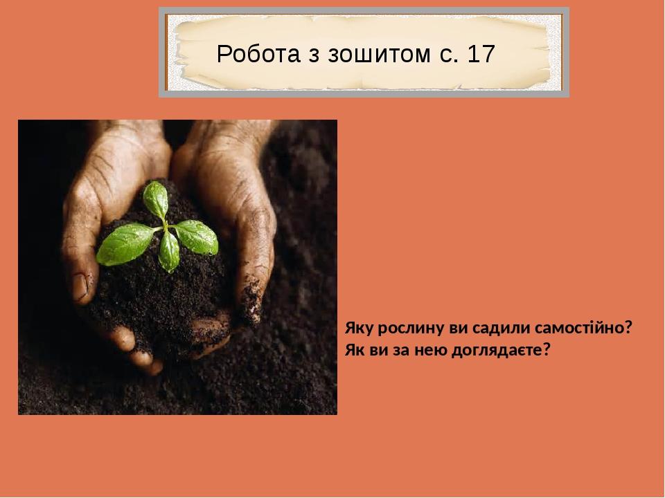 Робота з зошитом с. 17 Яку рослину ви садили самостійно? Як ви за нею доглядаєте?