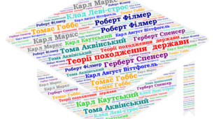 Хмара слів «Автори теорій походження держави» / Правознавство (практичний курс), 9 клас