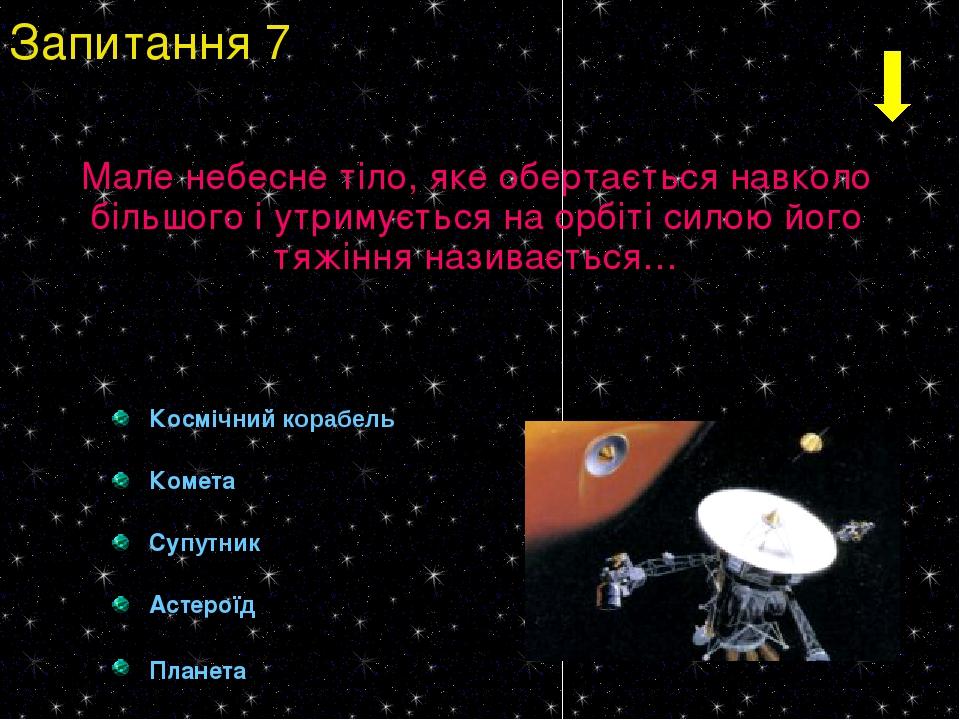 Космічний корабель Комета Супутник Астероїд Планета Мале небесне тіло, яке обертається навколо більшого і утримується на орбіті силою його тяжіння ...