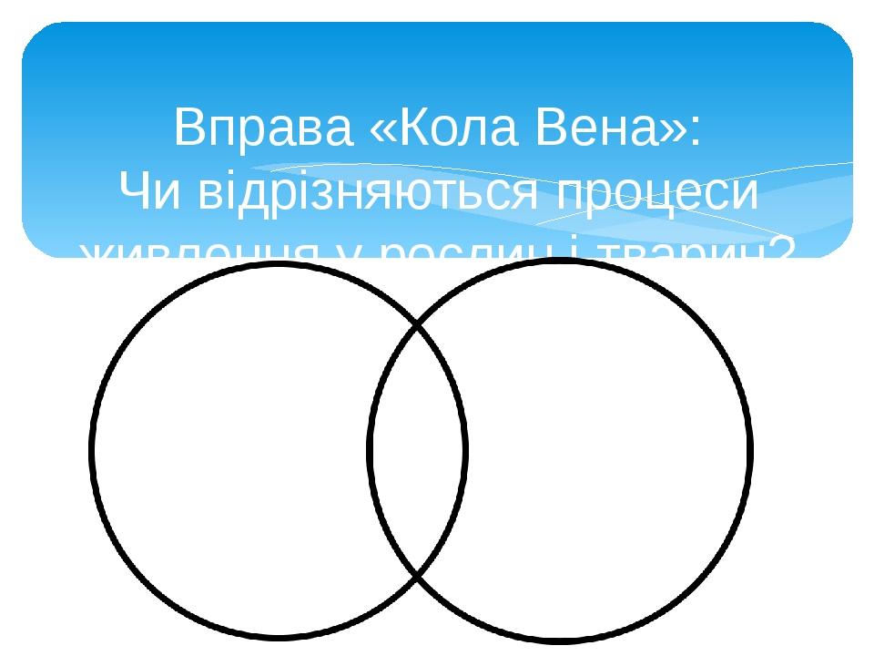 Вправа «Кола Вена»: Чи відрізняються процеси живлення у рослин і тварин?