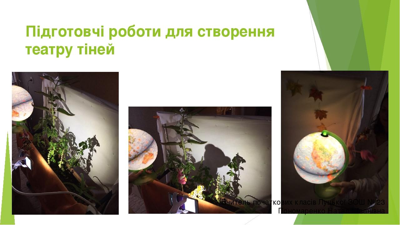 Підготовчі роботи для створення театру тіней Вчитель початкових класів Луцької ЗОШ № 23 Пономаренко Наталія Іванівна