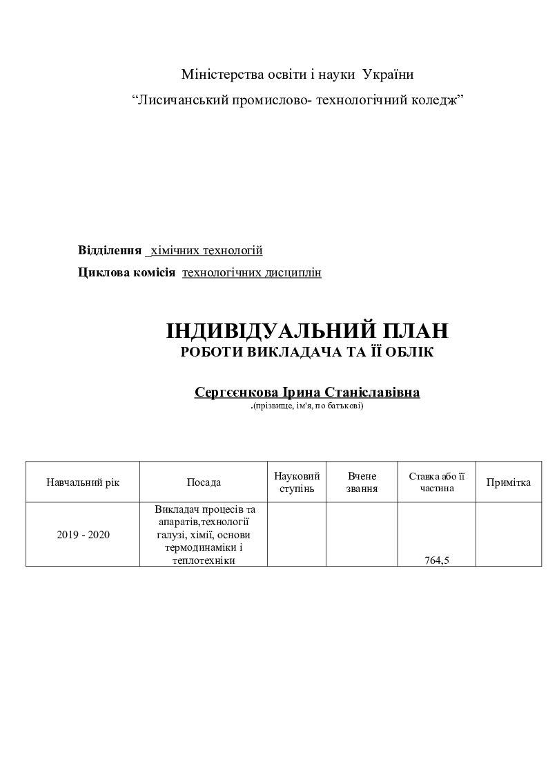 Планування "Індивідуальний план роботи викладача" | Робоча програма. Наука