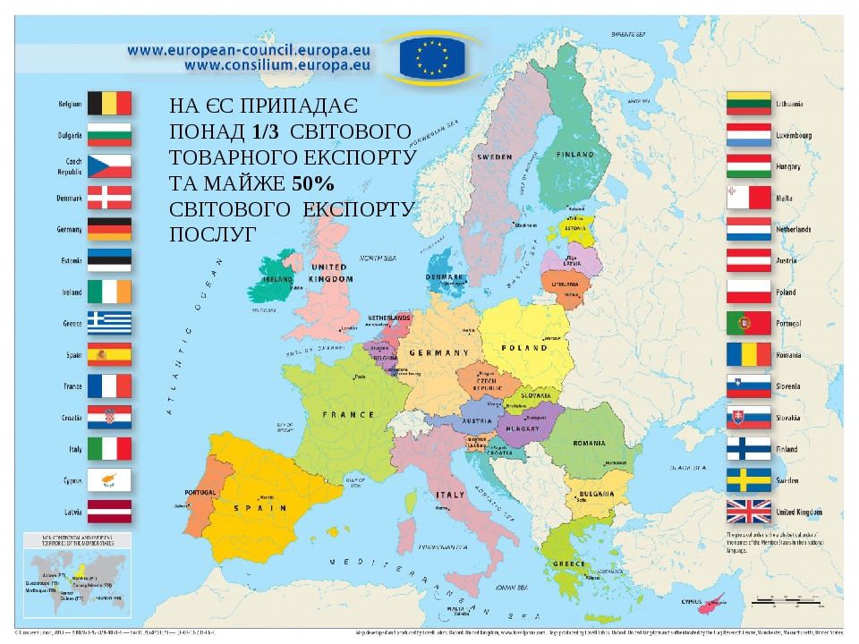 НА ЄС ПРИПАДАЄ ПОНАД 1/3 СВІТОВОГО ТОВАРНОГО ЕКСПОРТУ ТА МАЙЖЕ 50% СВІТОВОГО ЕКСПОРТУ ПОСЛУГ