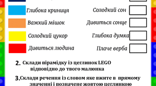 Зразок.Гра з ЛЕГО. Картка до уроку "Пряме та переносне значення слова"