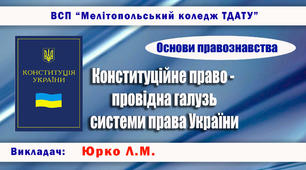 Навчально-методичне забезпечення заняття з правознавства на тему «Конституційне право - провідна галузь системи права України»