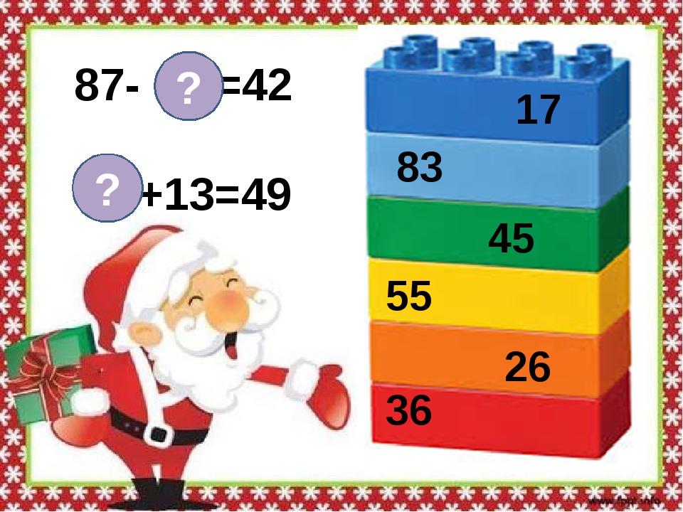 87- =42 +13=49 ? ? 17 83 45 55 26 36