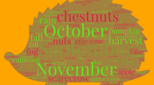 Тематична хмара слів “Autumn “(Hedgehog Word Cloud)