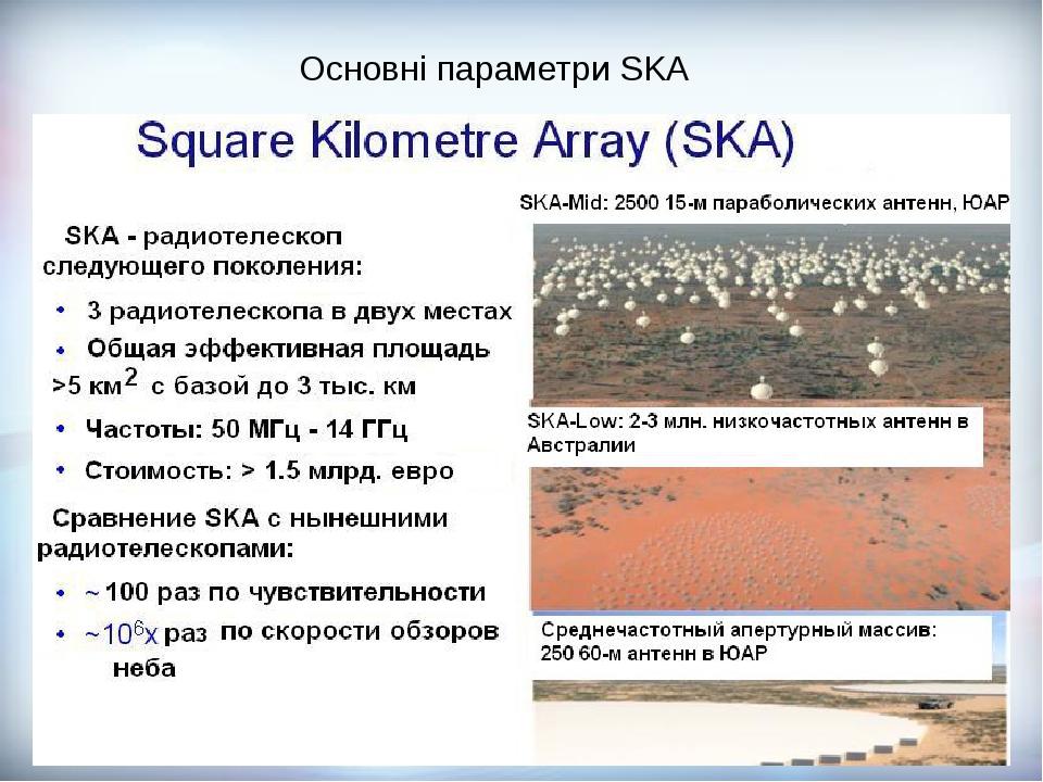 Основні параметри SKA