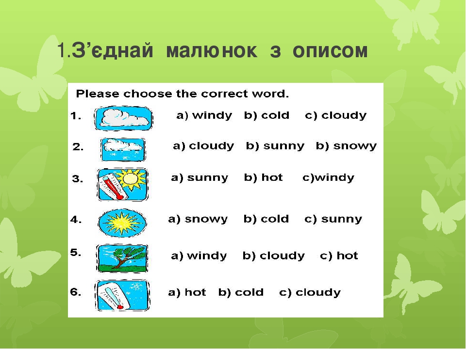 Презентація-тест з теми "Погода"/ "Weather" для 2 класу
