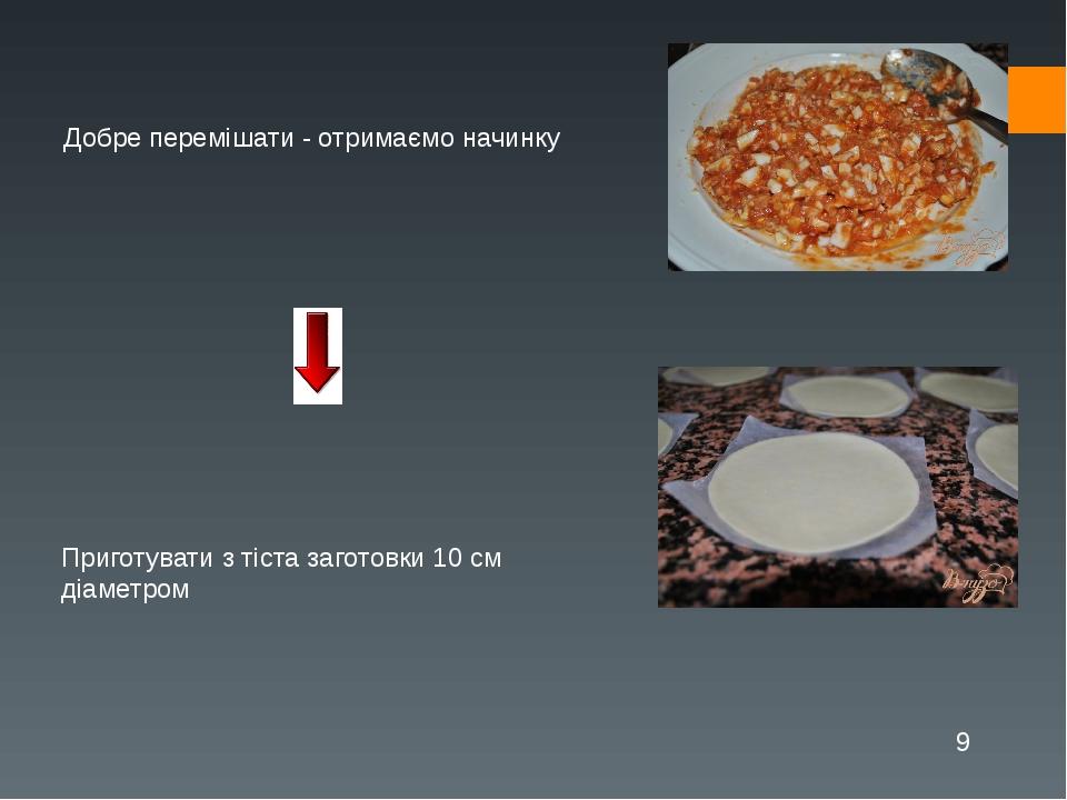 Добре перемішати - отримаємо начинку Приготувати з тіста заготовки 10 см діаметром