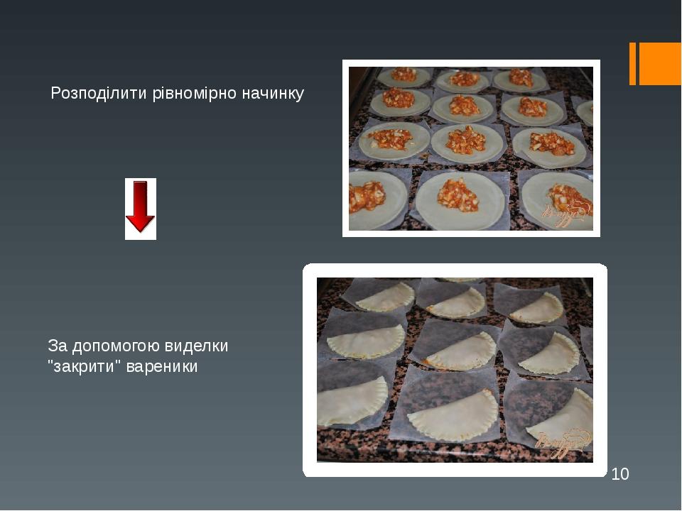 Розподілити рівномірно начинку За допомогою виделки "закрити" вареники