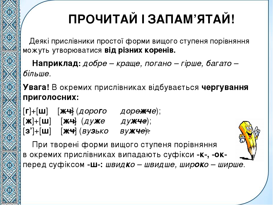 Урок на тему "Ступені порівняння прислівників"