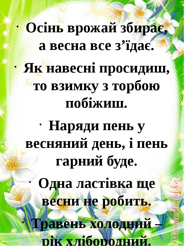 Прислів'я, приказки та вірші про весну