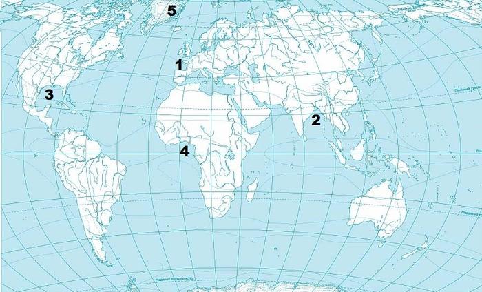 Практична робота № 6. Позначення на контурній карті назв океанів, морів, проток, заток, островів, річок, озер