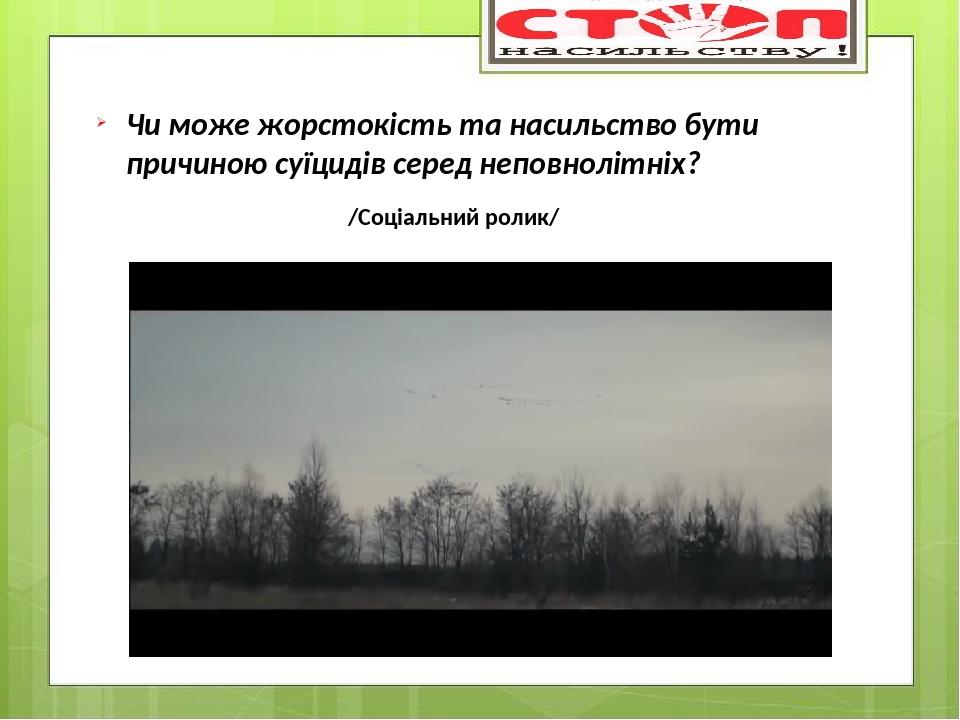 Чи може жорстокість та насильство бути причиною суїцидів серед неповнолітніх? /Соціальний ролик/