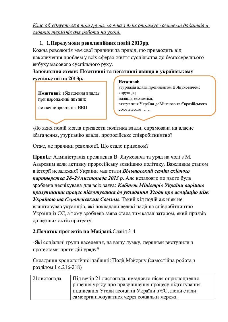 Урок 'Революція Гідності 2013-2014рр." | Конспект. Історія України