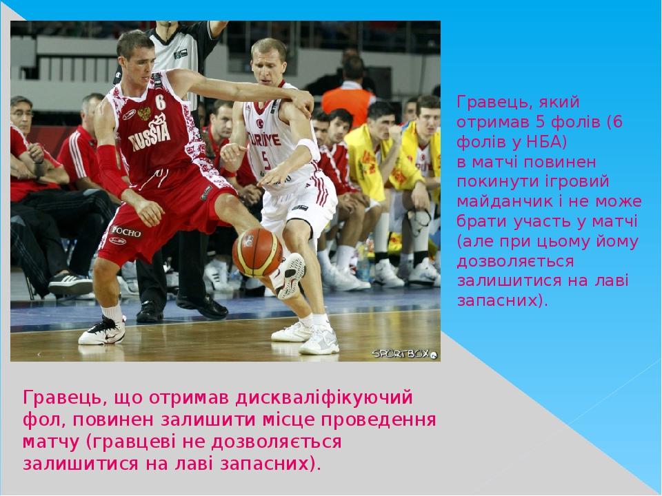 Гравець, що отримав дискваліфікуючий фол, повинен залишити місце проведення матчу (гравцеві не дозволяється залишитися на лаві запасних). Гравець, ...