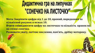 Дидактична гра на липучках "Сонечко на листочку"