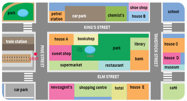 The supermarket is ______ the restaurant