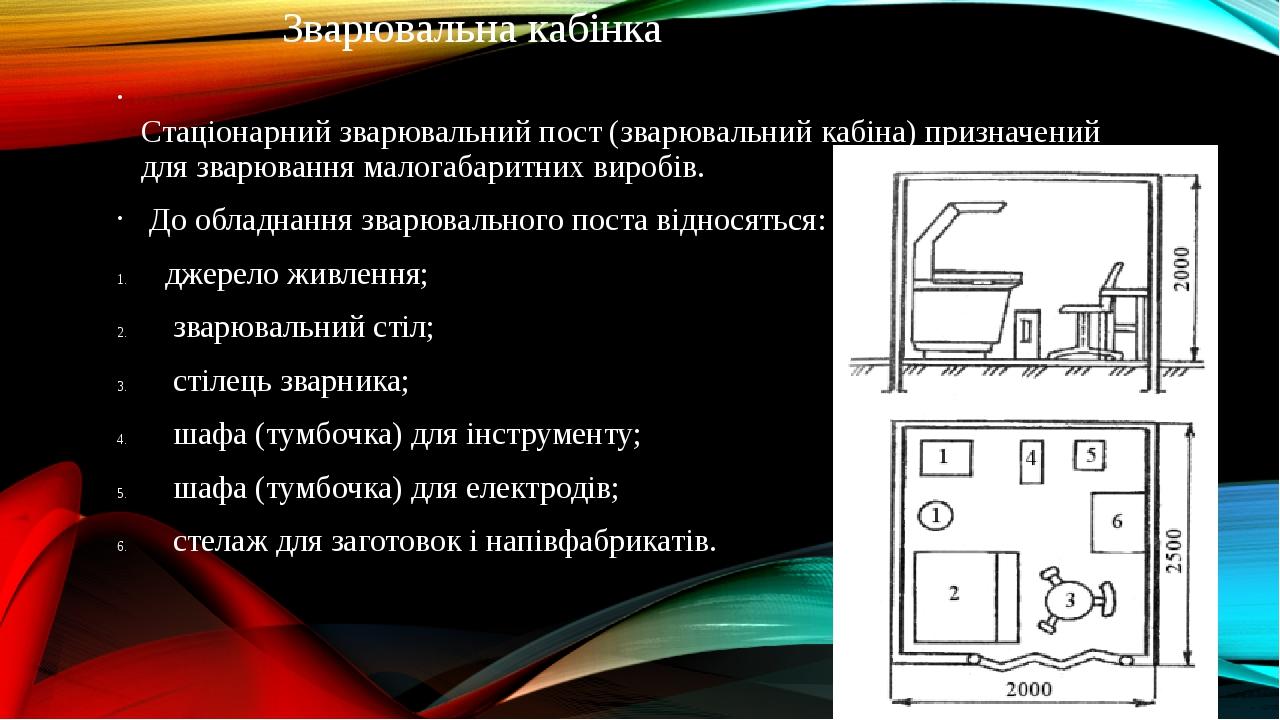 Зварювальна кабінка Стаціонарний зварювальний пост (зварювальний кабіна) призначений для зварювання малогабаритних виробів. До обладнання зварюваль...