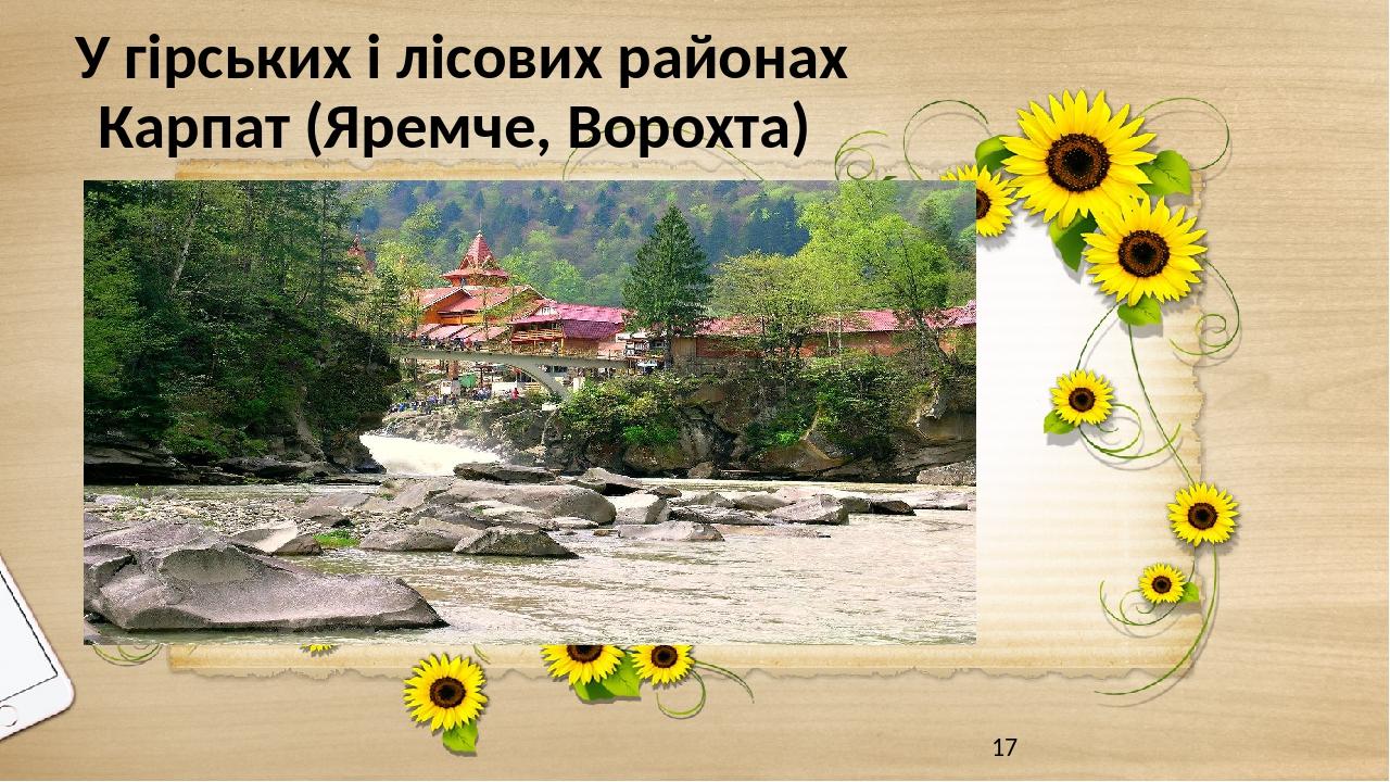 У гірських і лісових районах Карпат (Яремче, Ворохта)