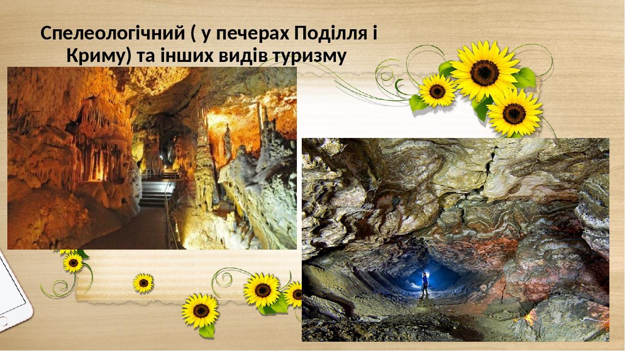 Спелеологічний ( у печерах Поділля і Криму) та інших видів туризму