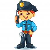 Police officer boy checking information with walky talky ...