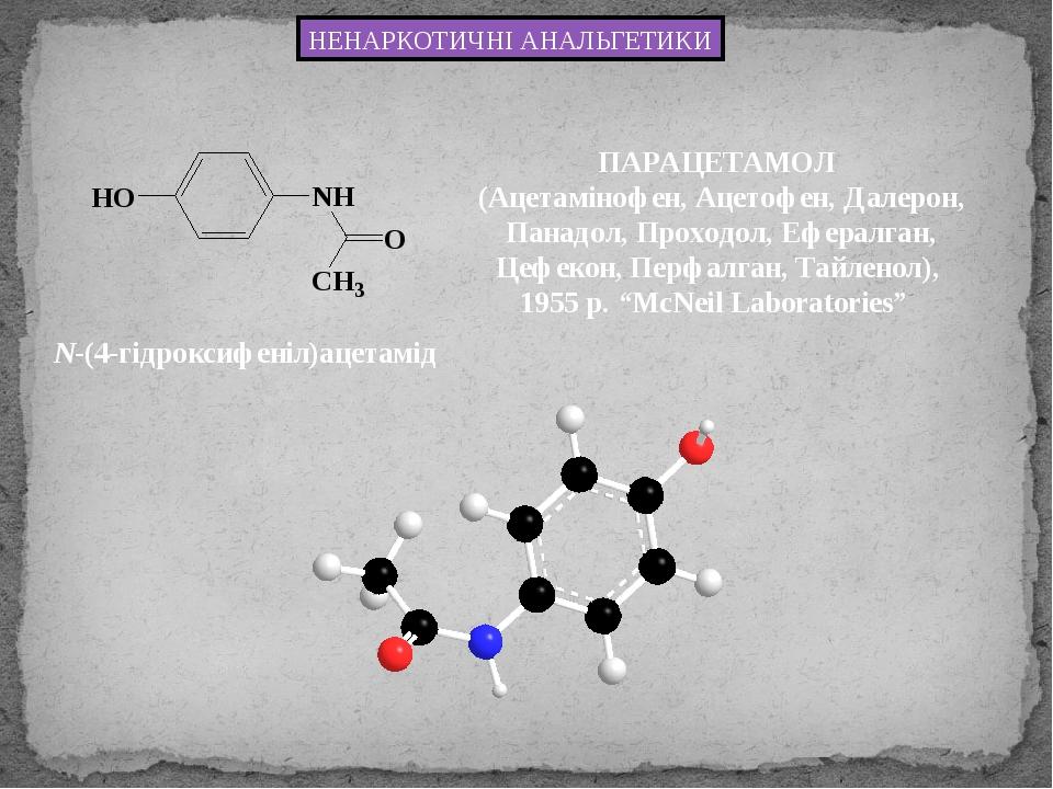 НЕНАРКОТИЧНІ АНАЛЬГЕТИКИ ПАРАЦЕТАМОЛ (Ацетамінофен, Ацетофен, Далерон, Панадол, Проходол, Ефералган, Цефекон, Перфалган, Тайленол), 1955 р. “McNeil...