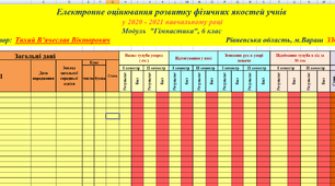 Електронне оцінювання розвитку фізичних якостей учнів 6 класу, модуль "Гімнастика"