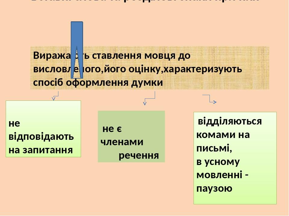 Вставні слова та розділові знаки при них Виражають ставлення мовця до висловленого,його оцінку,характеризують спосіб оформлення думки не відповідаю...