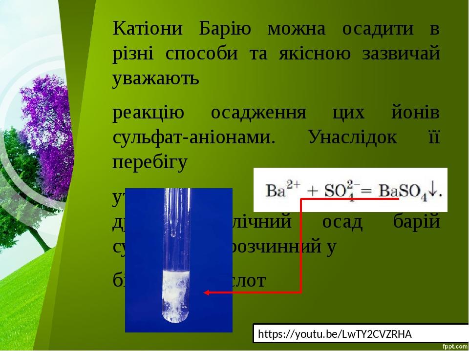 Катіони Барію можна осадити в різні способи та якісною зазвичай уважають реакцію осадження цих йонів сульфат-аніонами. Унаслідок її перебігу утворю...