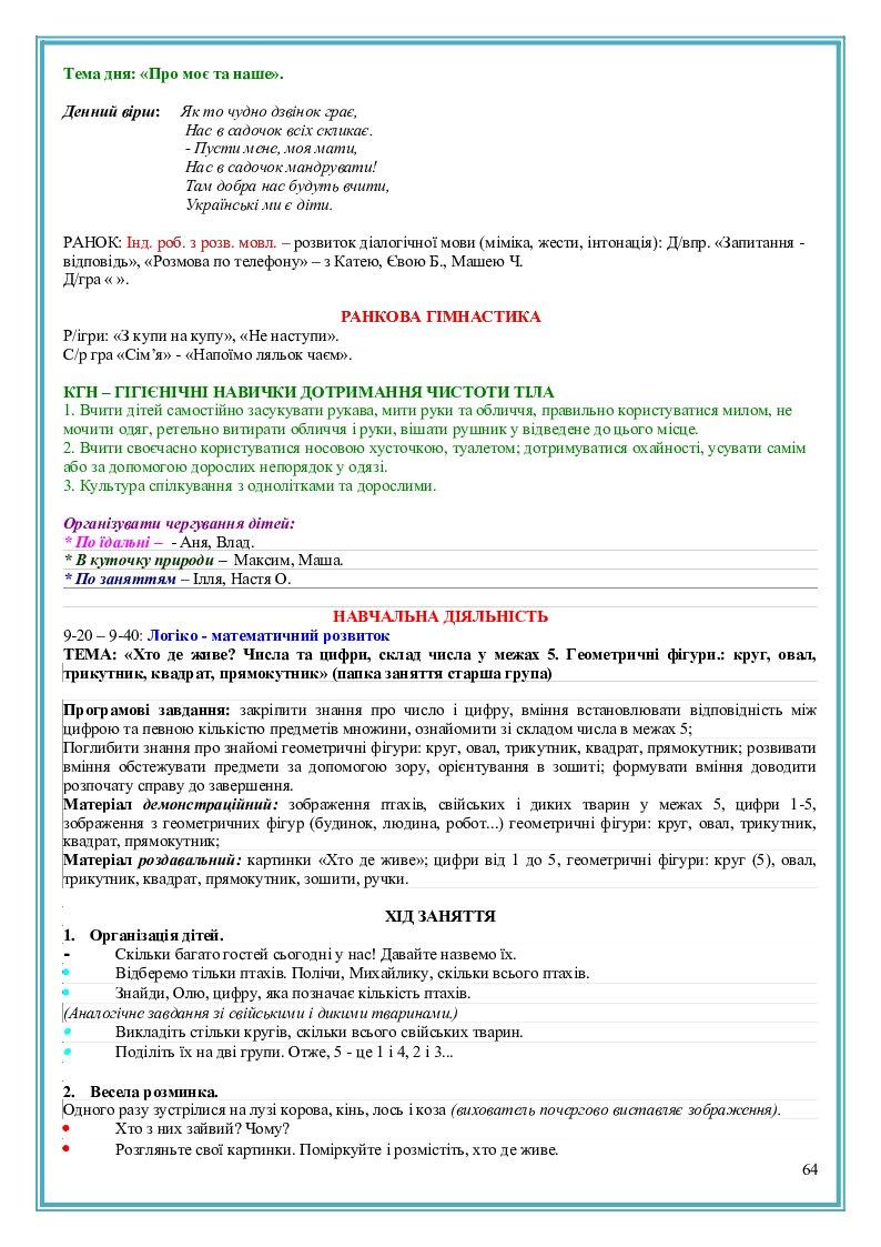 КАЛЕНДАРНО-ТЕМАТИЧНЕ ПЛАНУВАННЯ (старша група) | КТП. Дошкілля