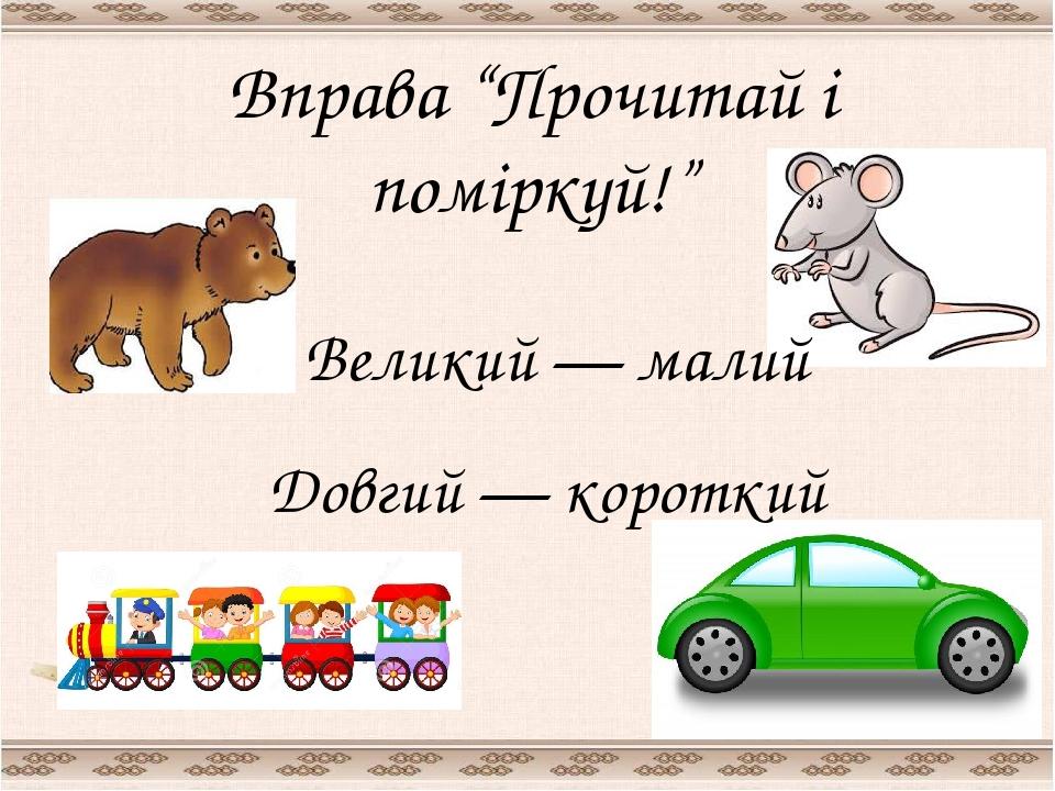 Вправа “Прочитай і поміркуй!” Великий — малий Довгий — короткий