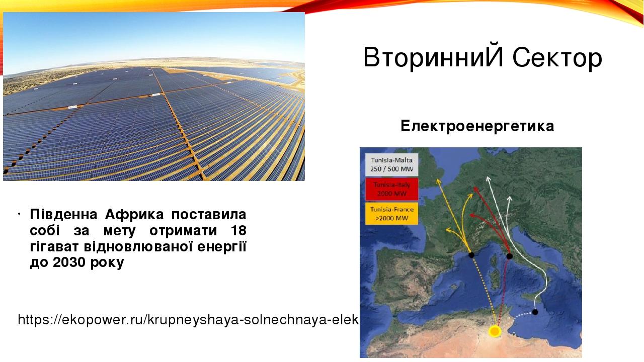 ВторинниЙ Сектор Південна Африка поставила собі за мету отримати 18 гігават відновлюваної енергії до 2030 року  https://ekopower.ru/krupneyshaya-so...