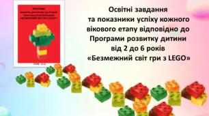 Освітні завдання та показники успіху кожного вікового етапу відповідно до Програми розвитку дитини від 2 до 6 років  «Безмежний світ гри з LEGO»